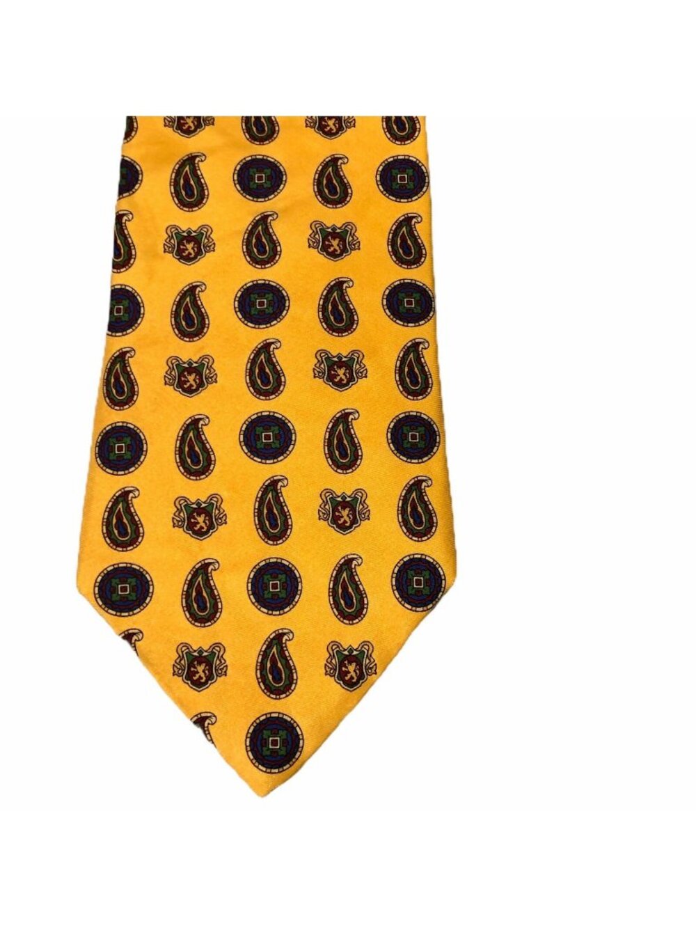 Tommy Hilfiger Neck Tie Gold Blue Logo Crest 100% Silk Made in Italy